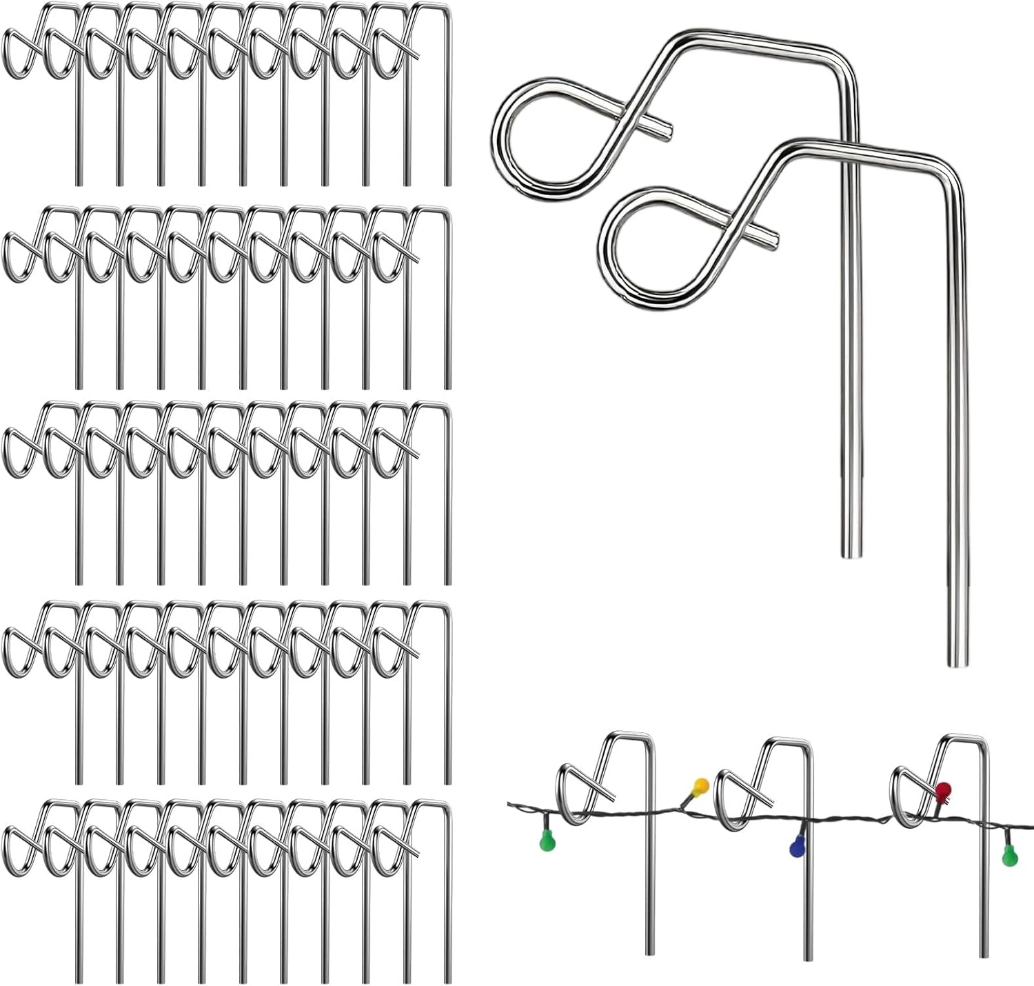 50PCS Christmas Light Q-Hangers Hooks Stainless Steel Christmas Light Gutter Hooks Seasonal Lighting Gutter Clips for Outdoor Christmas Halloween Decoration (50)