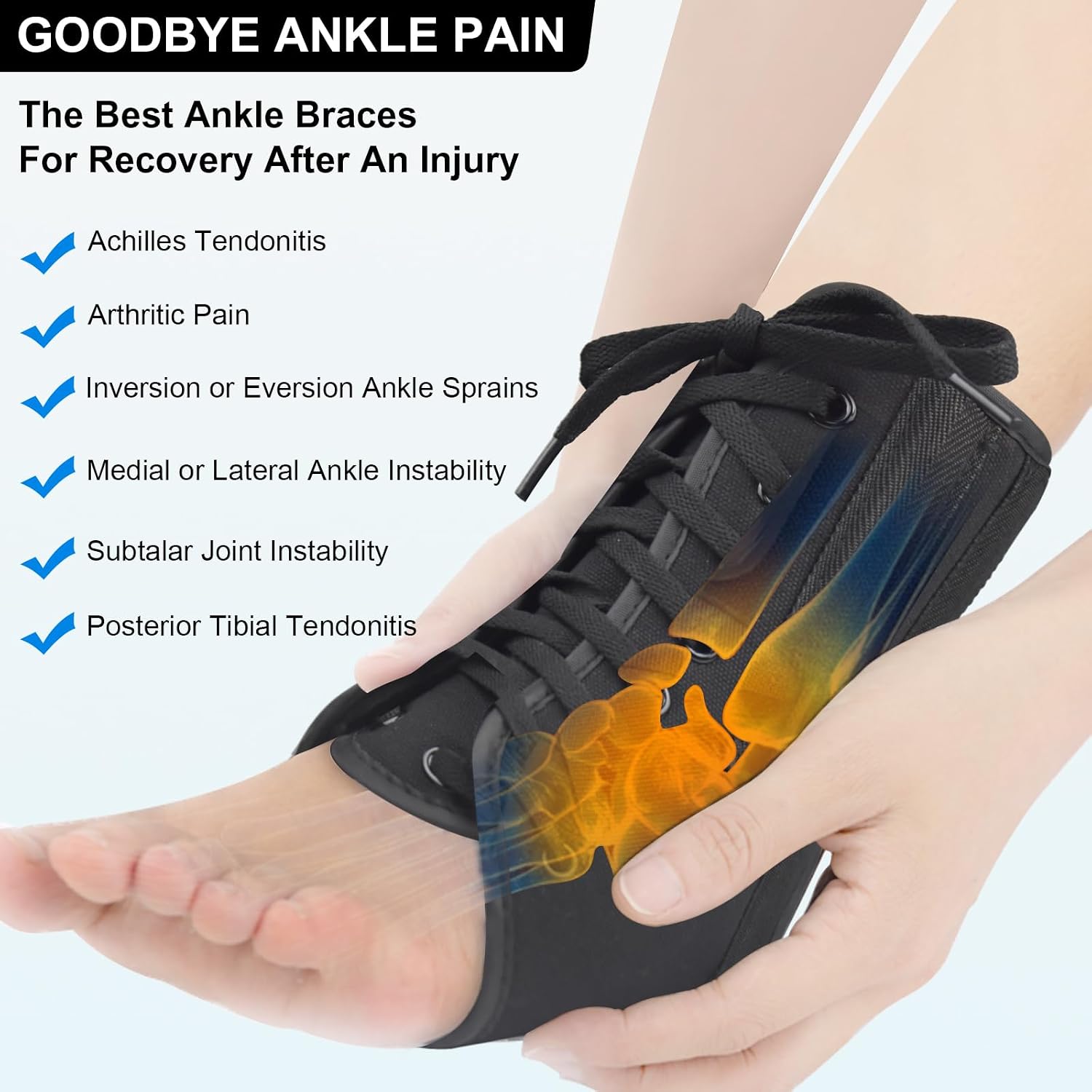 AIDY-PRO Lace Up Ankle Brace with Metal Side Stabilizers, Adjustable Lace-Up Ankle Braces for Men and Women Sprained Foot Support Brace for Posterior Tibial Tendonitis Achilles Tendon Injury L
