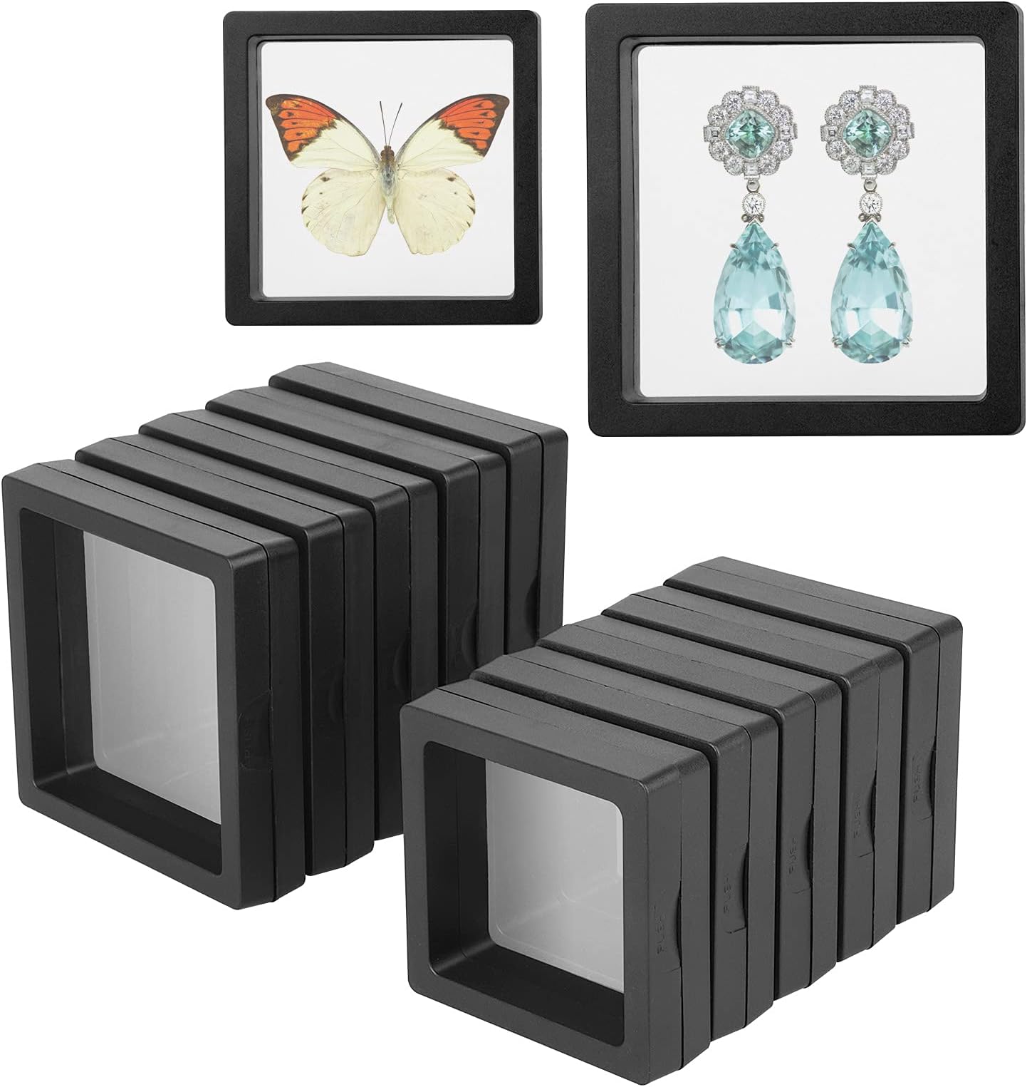 Linkstyle Floating Frame Display Stand, Set of 10 Transparent 3D PE Floating Frame Jewelry Storage Box Coin Display Stands for Arrowhead Medallions Antique Jewelry Specimens 3.5×3.5in, 2.7×2.7in