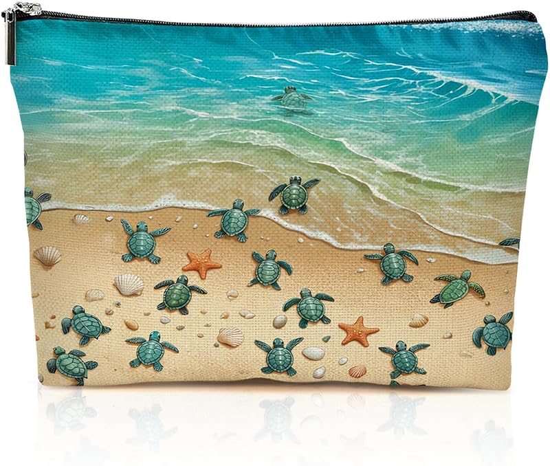 Necessaire YRZGBNM com estampa de tartaruga marinha, zíper, Multicolor 083