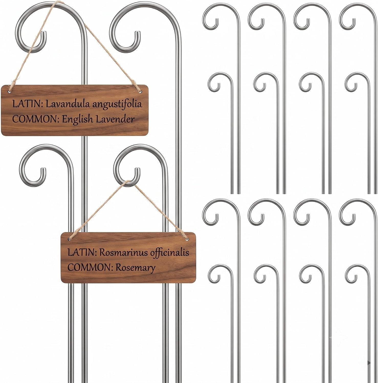 FENICAL Small Shepherds Hooks for Outdoor, 20pcs Silver Iron Plant Label Hook Rust-Proof Garden Stake Markers Plant Sign Support for Hanging Floral Tag, Bird Feeder, 15.7 & 11.8 Inch