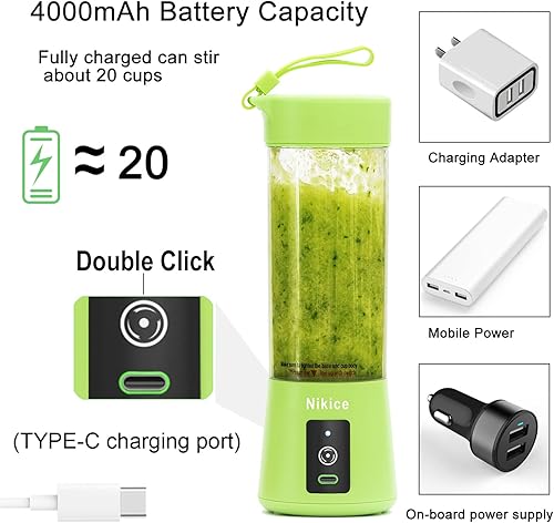 Miniatura 5 de Licuadora portátil, tamaño personal licuadora exprimidor taza, licuadora de batidos y batidos, máquina de fruta de mano, mezclador mezclador hogar