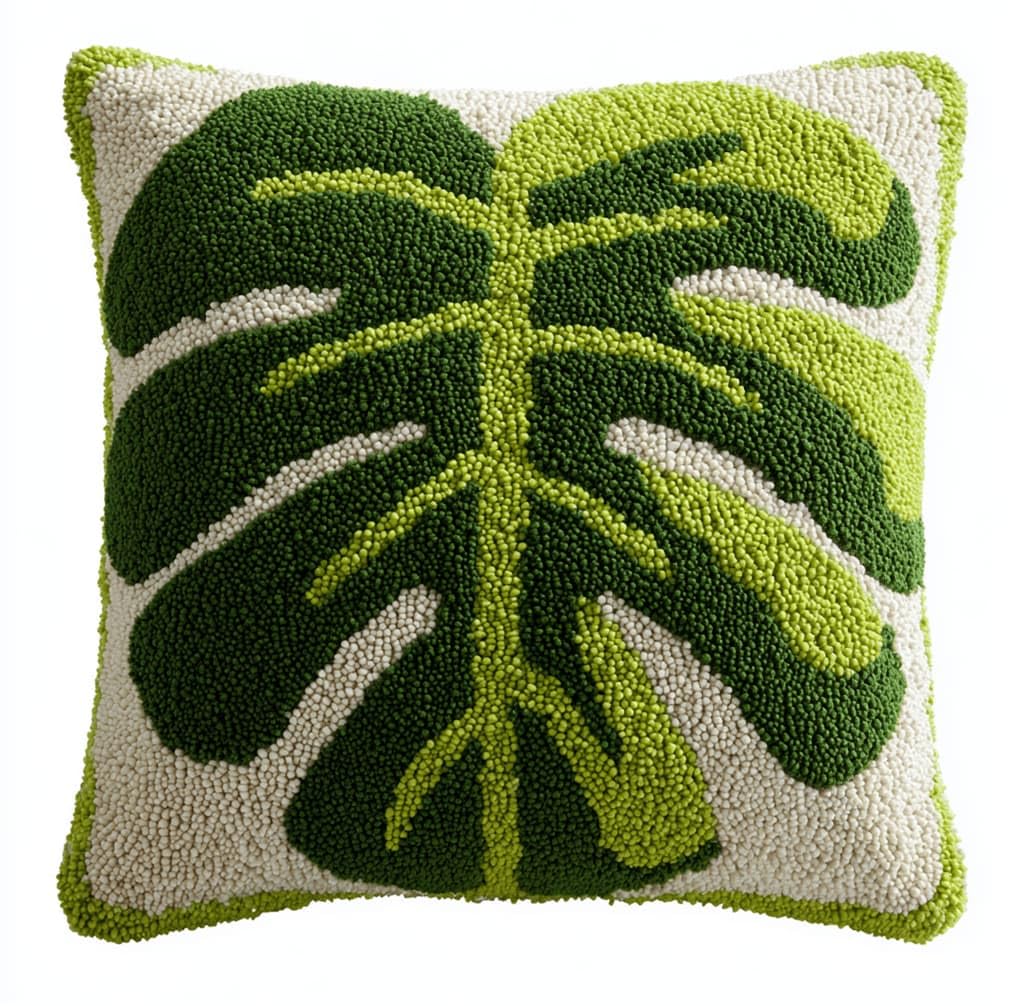Kitquiver Latch Hook Kits for Adults Leaf Rug Cover Pillowcase Beginner DIY Needlework Embroidery Kits Handmade Set Craft Sofa Home Decor 43X43Cm