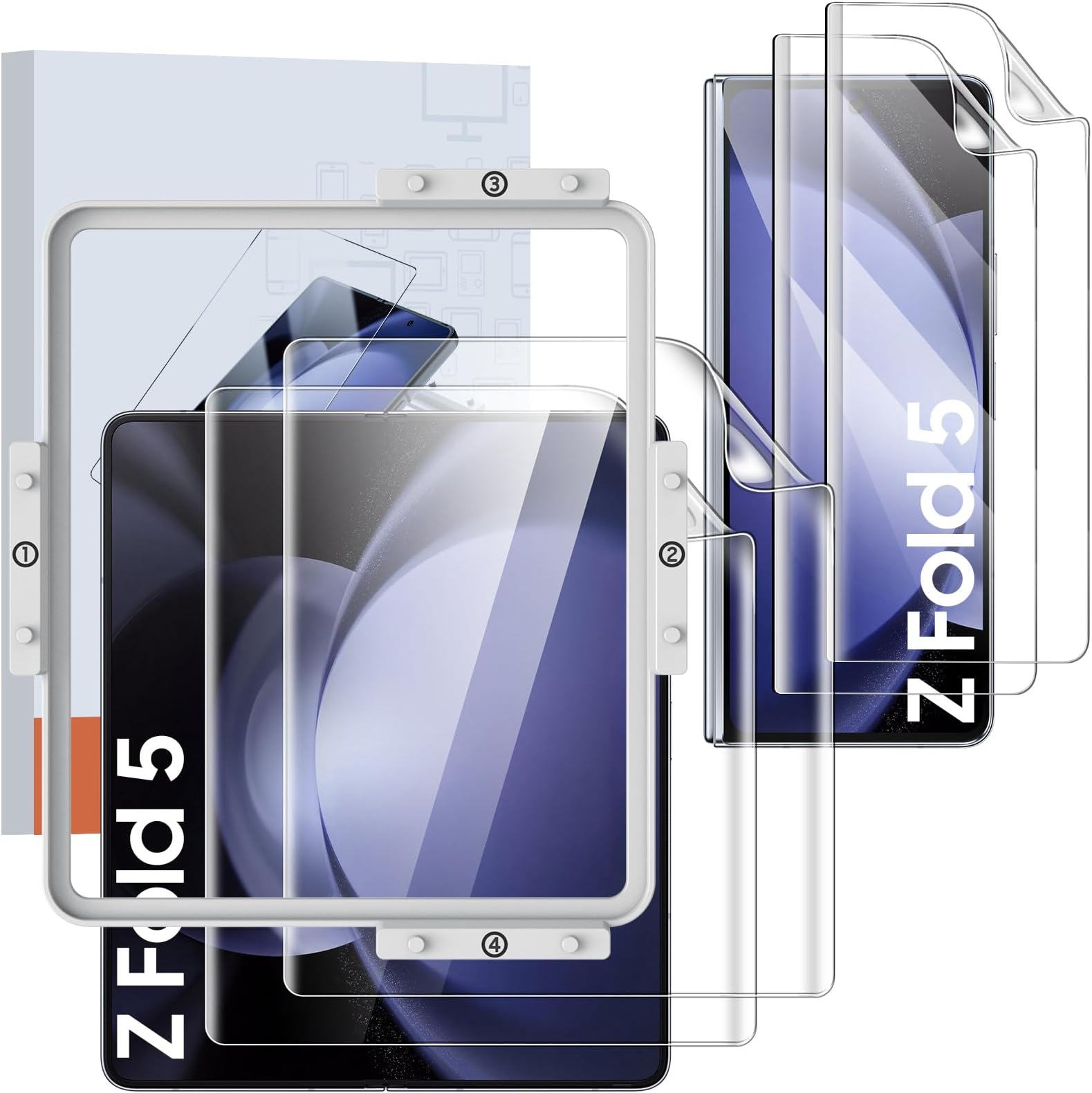 Vizvera for Samsung Fold 5/4 Screen Protector, [2 +2 Pcs Inside and Front Screen Protector] With Accessories, Flexible Film HD Transparent High Clear Bubble Free for z Fold 5/4 -Clear