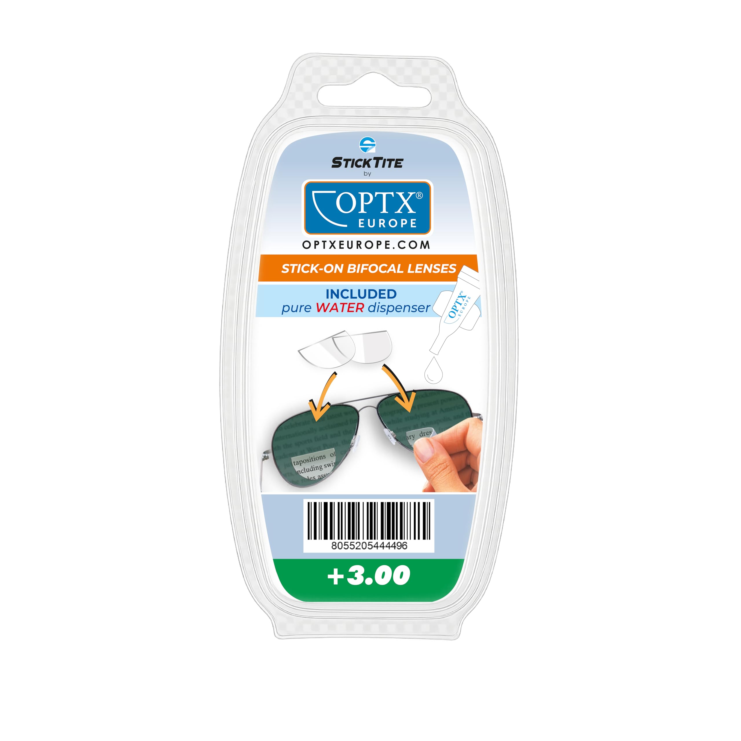 Removable Hydro-Adhesive bifocal Lenses for Presbyopia for Ordinary Spectacles and Sports Spectacles, Graduated Sports Spectacles (+ 2.50) (+1.50)