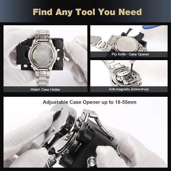 ONEBOM Watch Repair Kit ToolProfessional Watch Band Opener Link, Watch Battery Replacement Tool kit, Watch Back Case Remover with Carrying Case...
