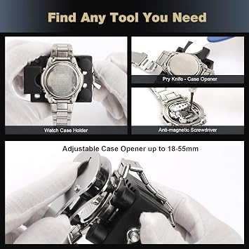 ONEBOM Watch Repair Kit ToolProfessional Watch Band Opener Link, Watch Battery Replacement Tool kit, Watch Back Case Remover with Carrying Case...