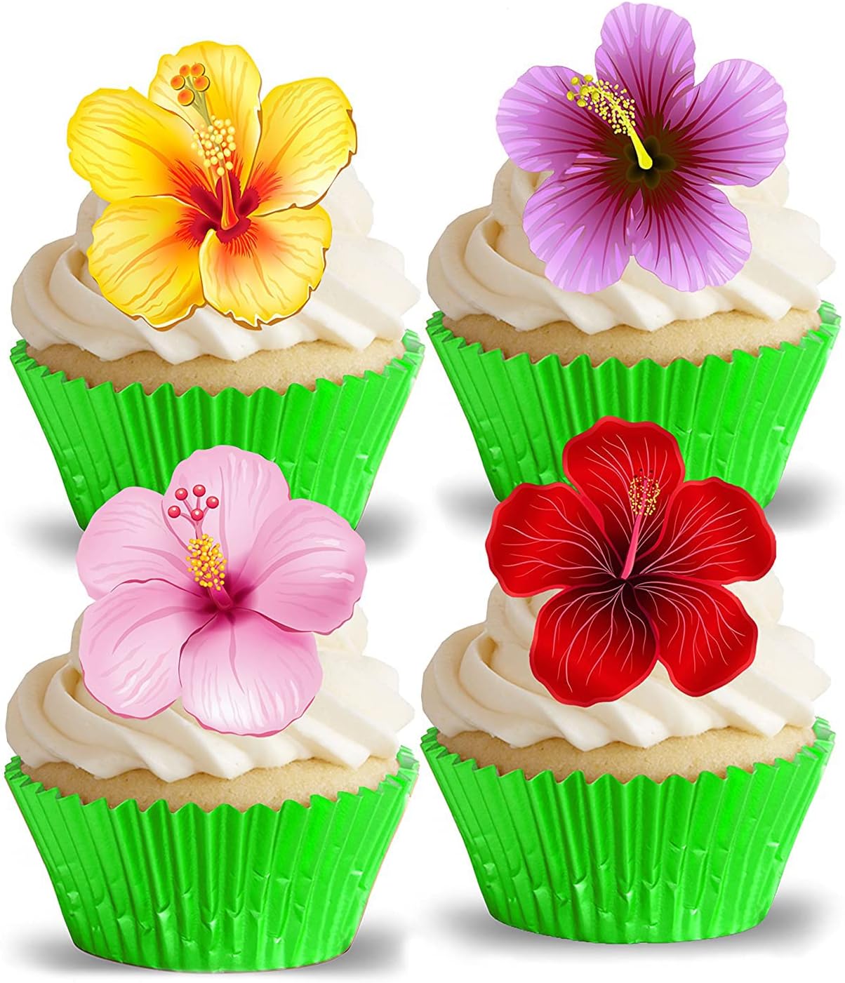 Pre-cut Hawaiian Flowers III. Edible Wafer/Rice Paper Cupcake Toppers Cake Decorations Birthday Wedding Easter Baby Shower Mother's Day Party Spring Summer Hawaii Exotic Tropical