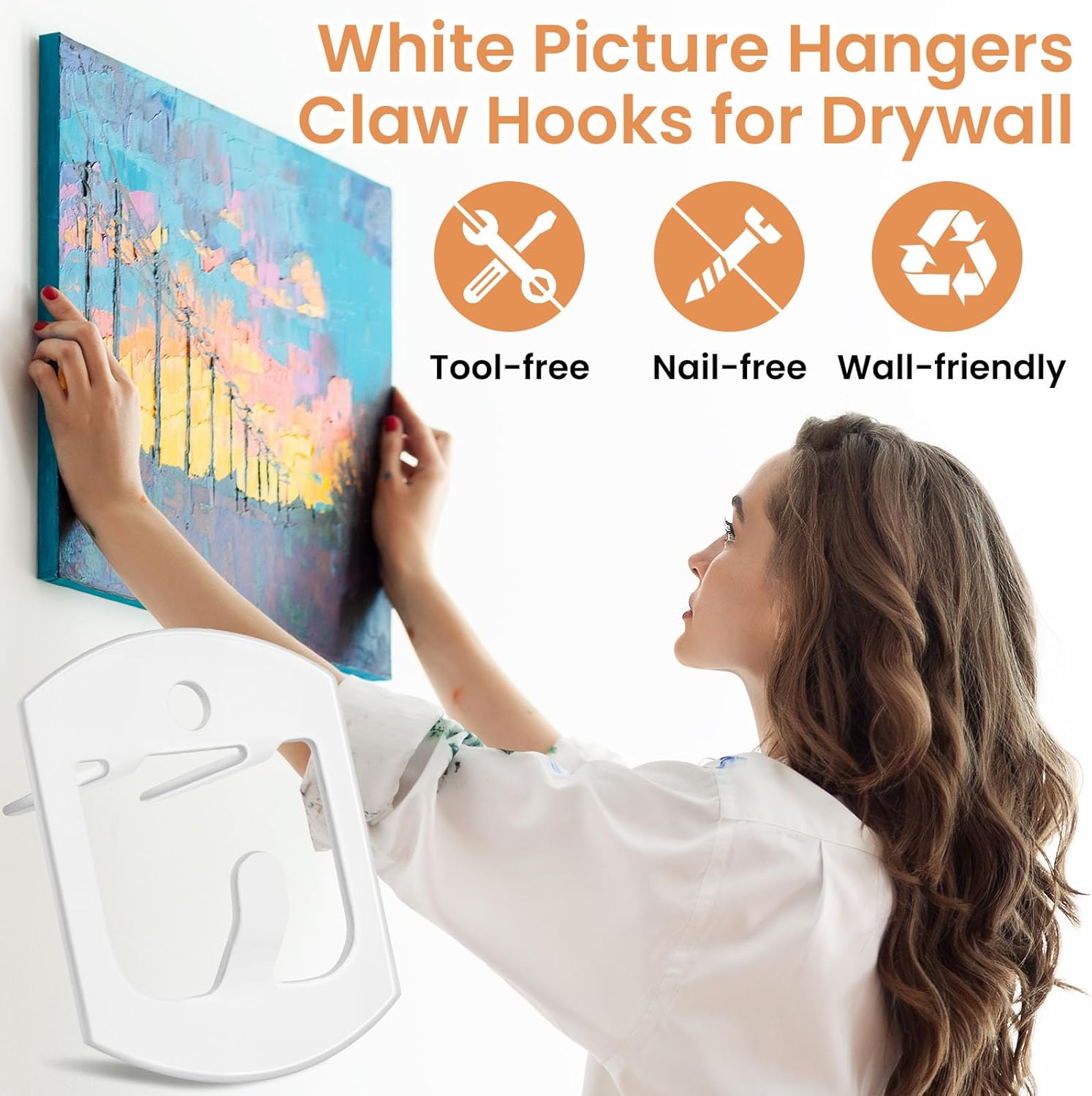 DINGEE White Claw Drywall Picture Hangers, 12 Pack 40Lbs Heavy Duty Wall Hanger Hooks, No Drill Installation No Damage with Reinforcement Hole for Picture Frame Mirror Photo Home Office Decor