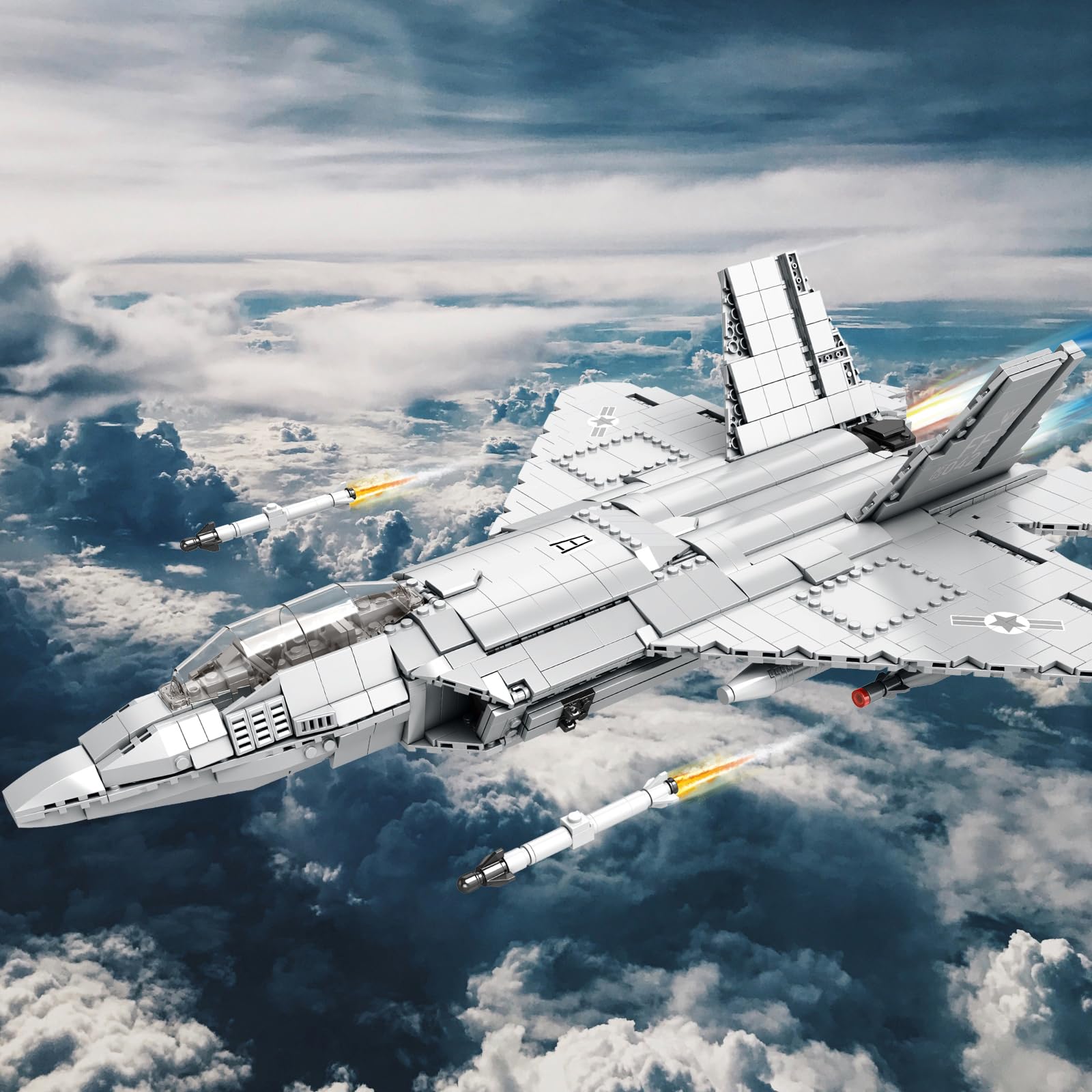 JMBricklayer F-22 Raptor Fighter Jet Juego de bloques de construcción, juegos de juguetes de aviones militares, juguetes regalos para niños, adultos y fanáticos militares 60003