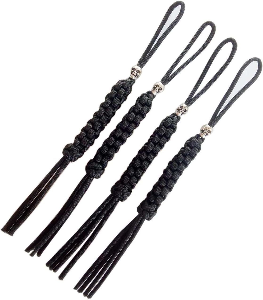 YHAN Paracord Square Weave Knife Lanyard with Skull Alloy Bead-4 Pack