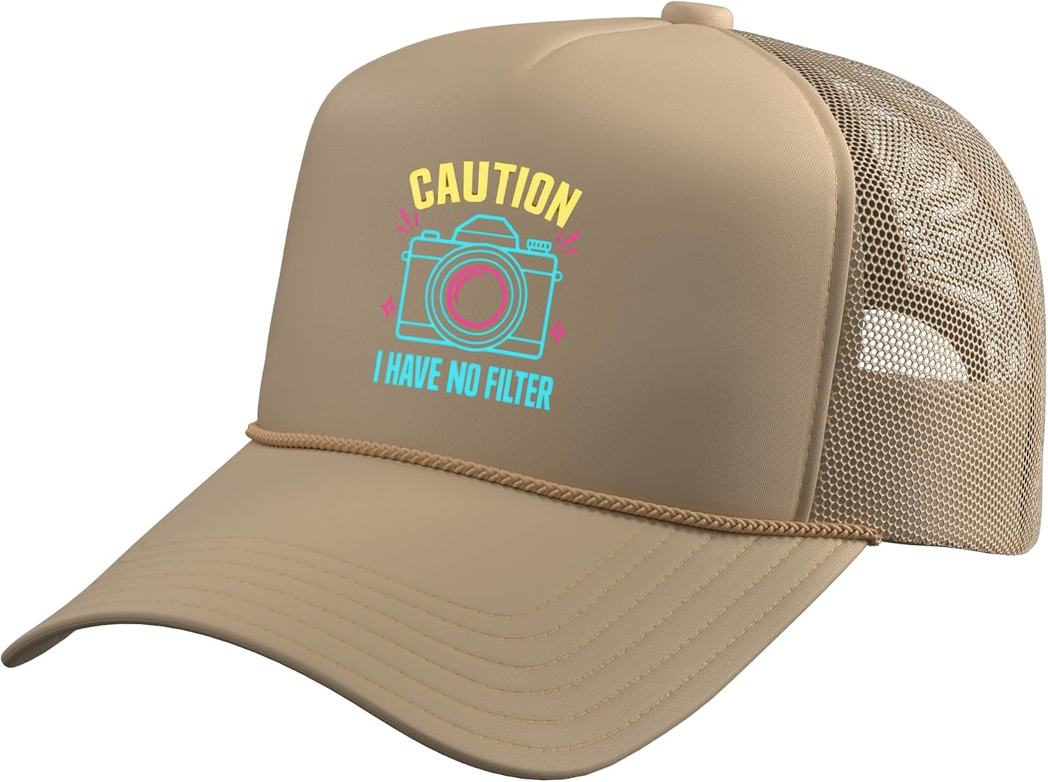 Caution I Have No Filter Retro Vintage Camera Sarcastic Trucker Hat with Adjustable Mesh Back