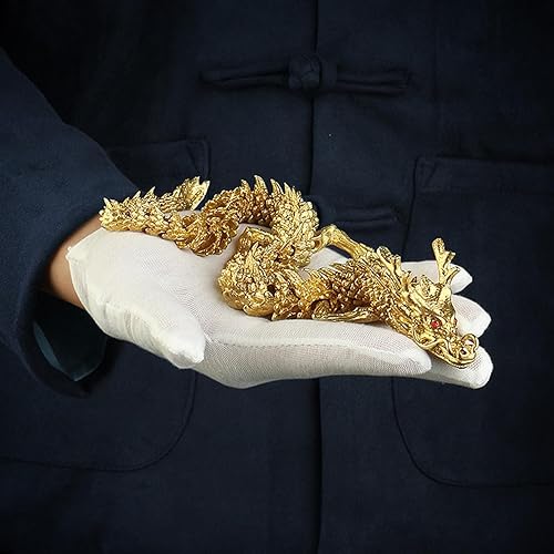 Miniatura 6 de Estatua y esculturas de dragón de feng shui de oro chino con articulaciones móviles, figuras coleccionables de dragón del zodiaco chino, adorno de
