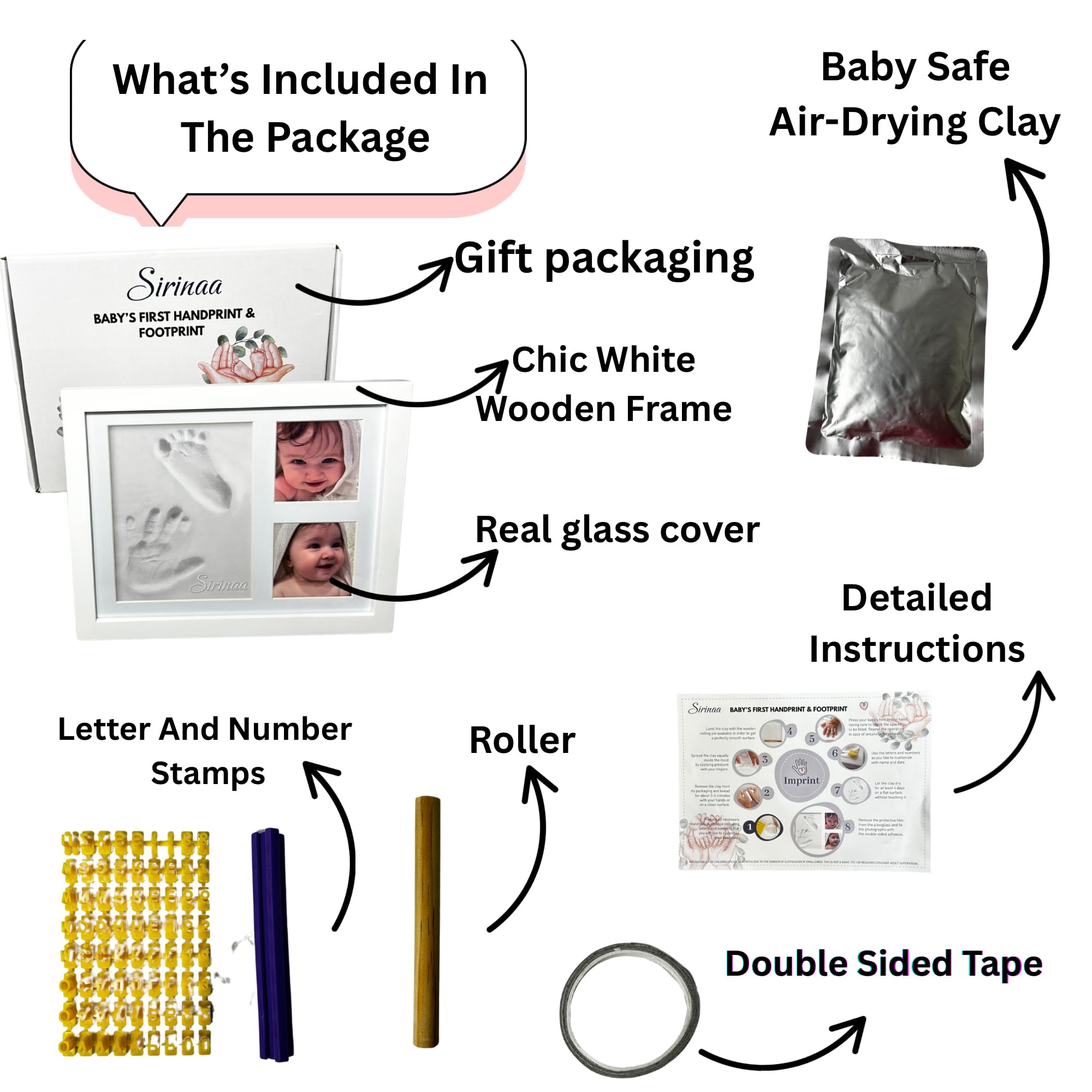 Kit de huellas de manos y huellas de bebé, marco de recuerdo, regalos de registro y baby shower, marco de fotos de guardería recién nacido, artículos esenciales para recién nacidos, regalo