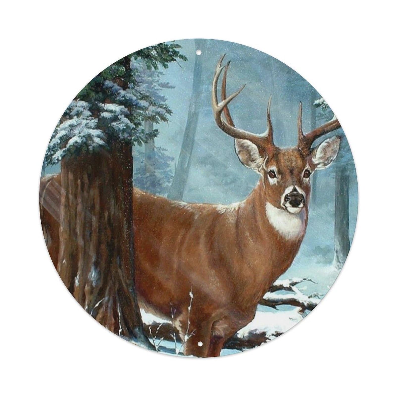 Animals Artwork Deer in The Snow Vintage Metal Tin Sign Plaque Wall Decor for Cafe, Club Bar, Office, Garden Metal Poster 8x8Inch