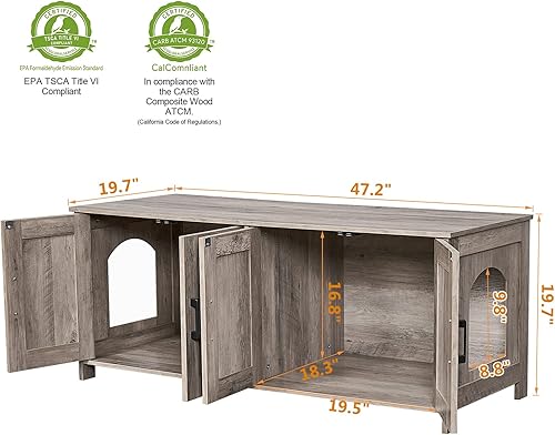 Miniatura 4 de Caja de arena para gatos para 2 gatos, muebles ocultos con habitación doble, muebles de madera para baño, casa para gatos, 47.2 pulgadas de largo x
