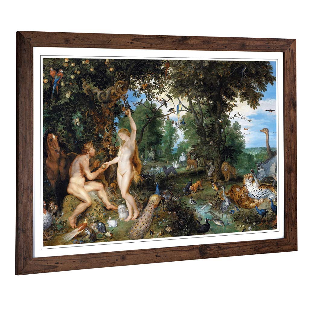 Big Box Art Framed Print of Peter Paul Rubens The Garden of Eden with The Fall of Man Design | Wall Art Picture| Home Decor for Living Room, Bedroom, Office, Walnut, A2 / 24.5x18 Inch / 62x45cm