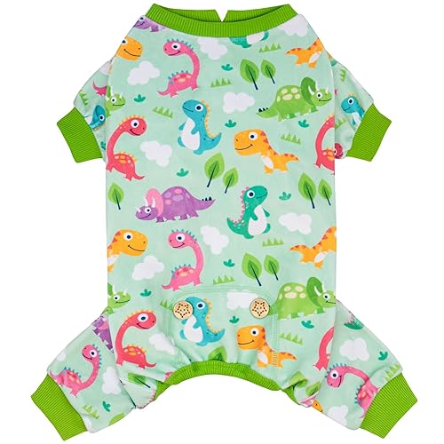 KYEESE Dog Pajamas Small Dog Pajamas with Colorful Dinosaurs Stretchy Pet Jammies Onesie Velvet Pjs Comfy Clothes for Dogs Boy Girl Soft Outfit, X-Large - X-Large (25-40lbs) - 10# Colorful Dinosaursk