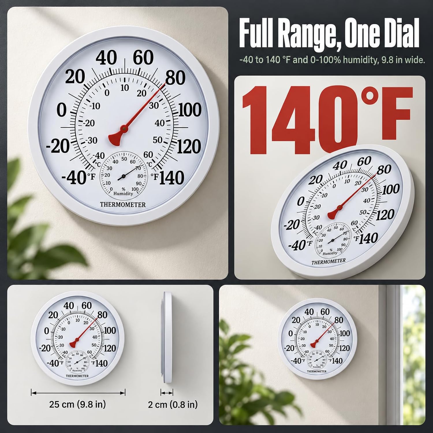 10 Inch Large Indoor Outdoor Thermometer Waterproof
