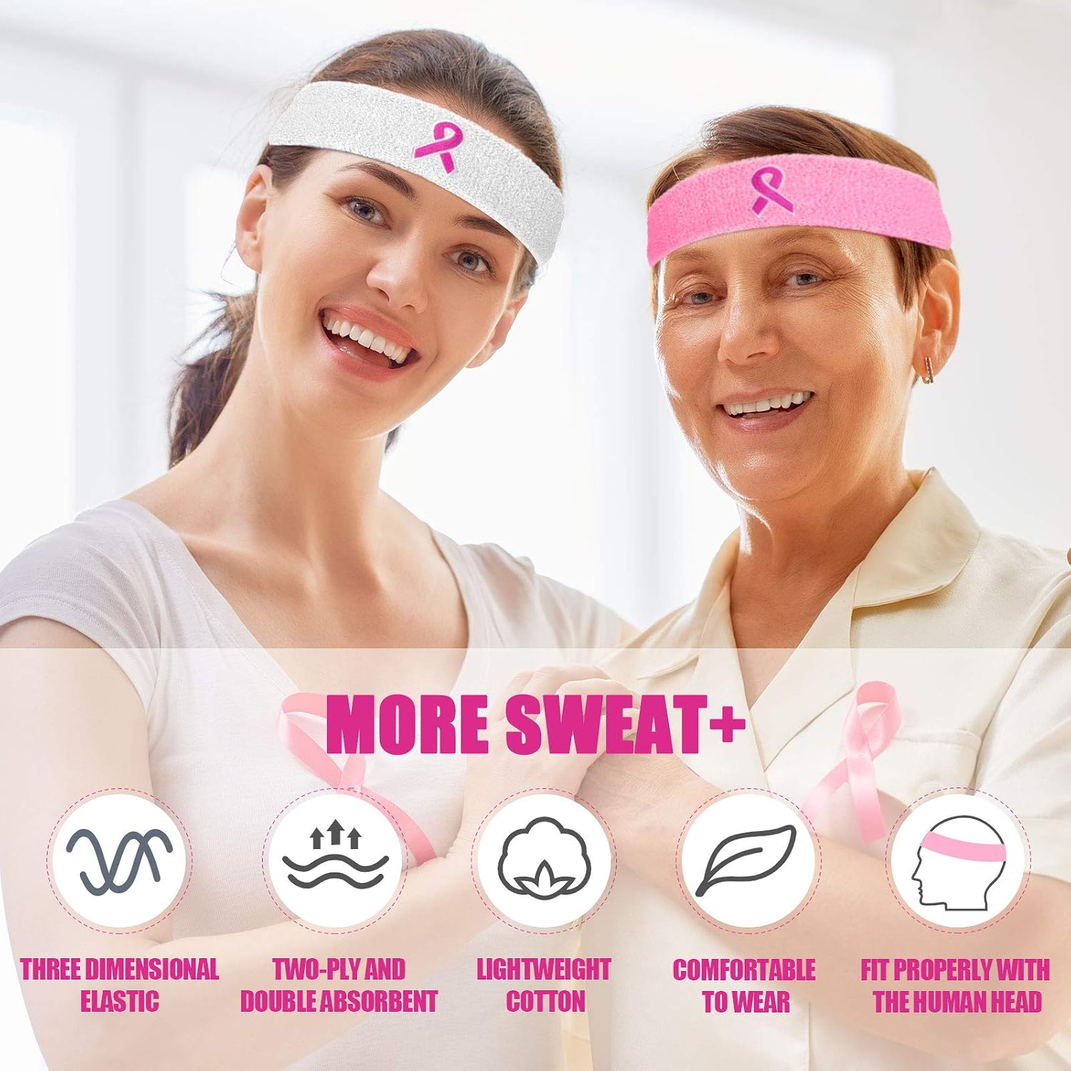 Skylety 6 Pcs Breast Cancer Awareness Sweatbands Cotton image 4