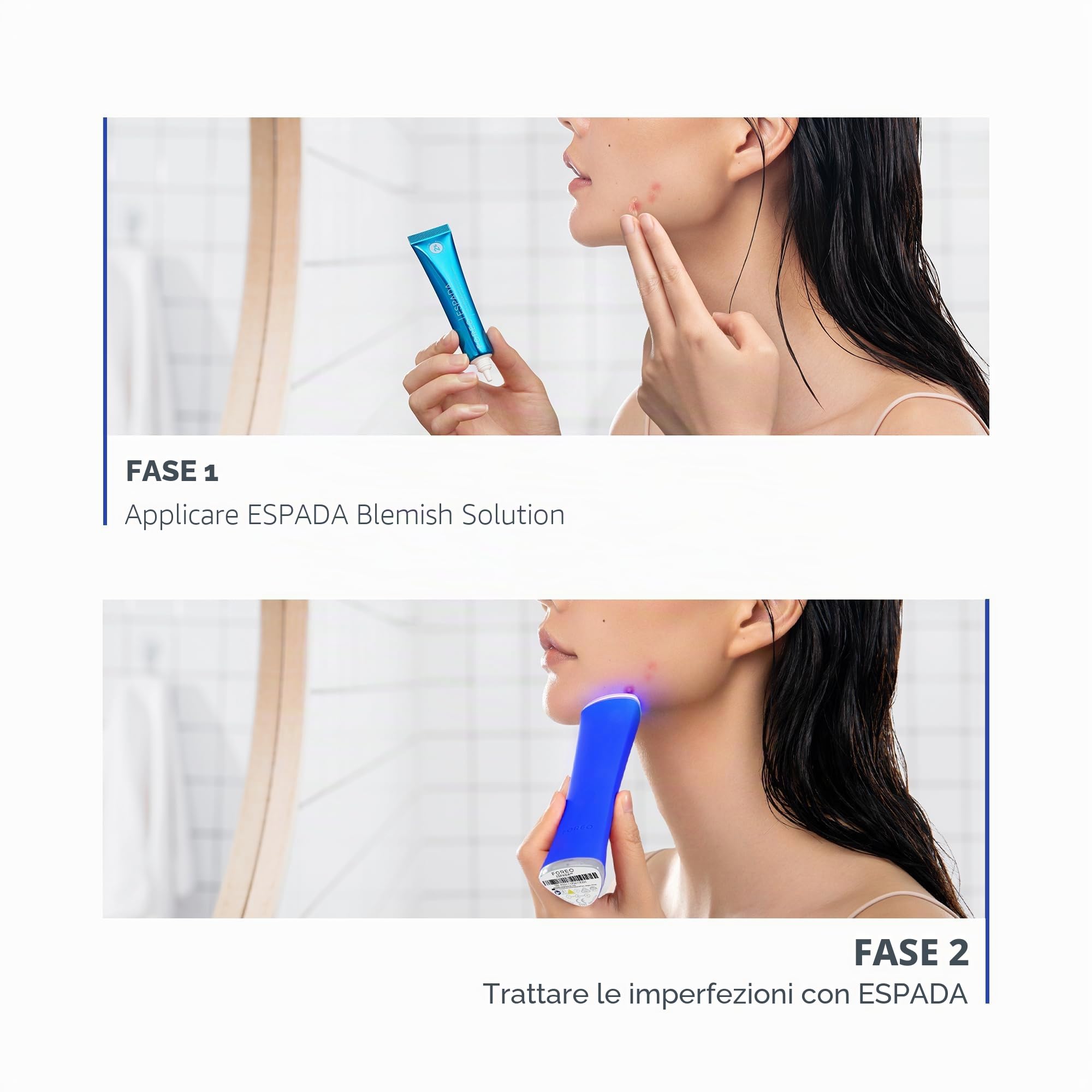 Foreo Espada 2, Terapia a Luce LED, Dispositivo di Skincare Anti-Acne a Luce Pulsata- Silicone Medico, Trattamento Viso per Cicatrici, per Brufoli e Macchie Viso, Approvato dalla FDA, Cobalt Blue