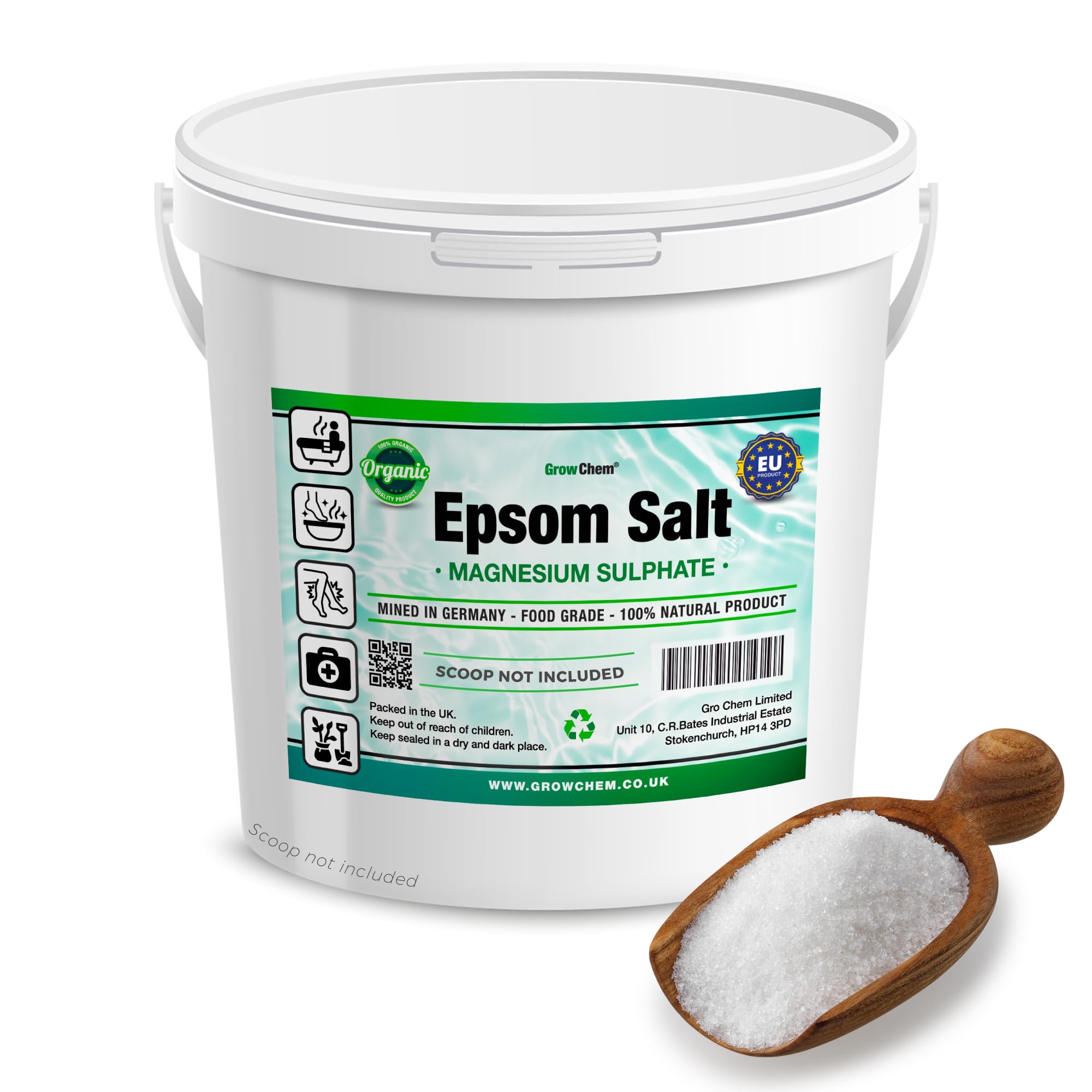Natural Epsom Salts (2.5KG Bucket) –Pure Food Grade Magnesium Sulphate Mineral, 100% Natural Salts Mined in Germany - for Health, Detoxification, Muscle Relief, Exfoliating & Gardening