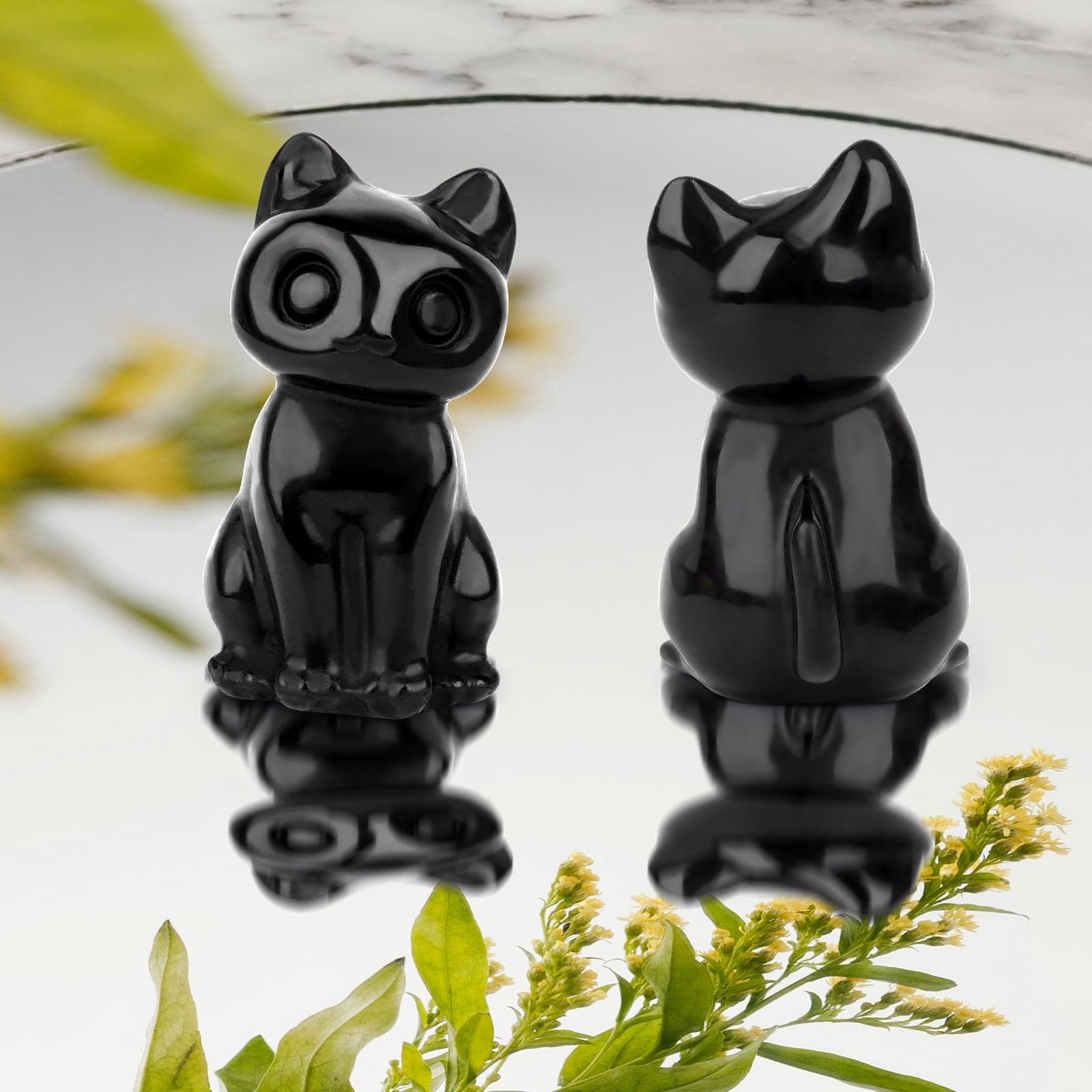 Figura De Gato Durmiendo De Obsidiana Negra - Decoración De Piedra Para Amantes De Gatos, Regalo Espiritual