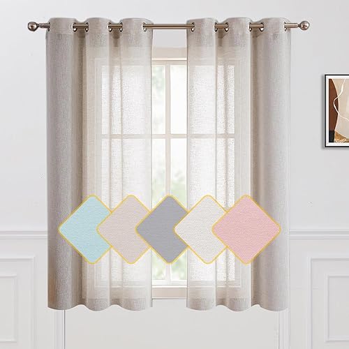 Fragrantex Cortinas traslúcidas blancas para sala de estar de 95 pulgadas de largo, tejido abierto, de lino sintético, para filtrar la luz, paneles