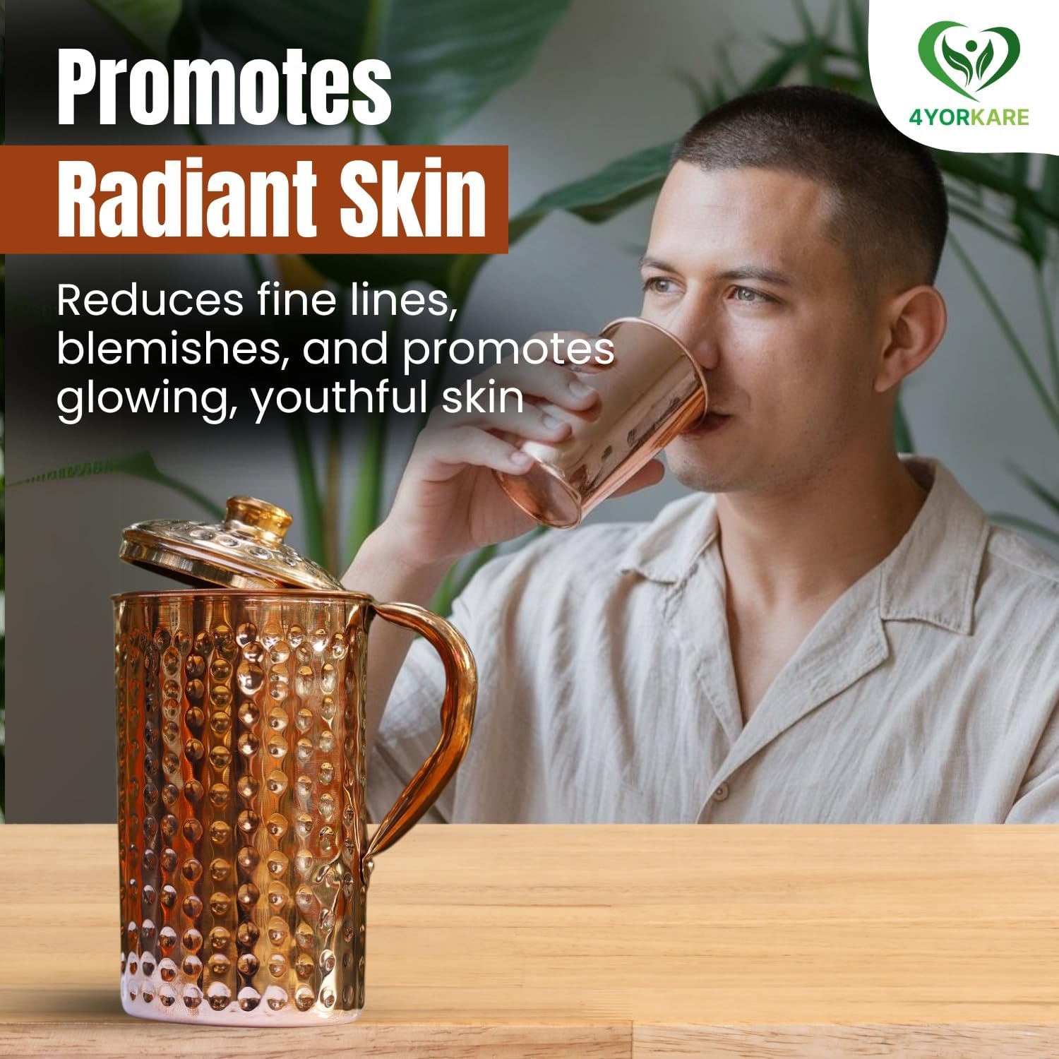 Copper Pitcher With Lid - 1500ml/50 Oz Pure Copper Handmade Hammered Jug, Drink More Water, Hammered copper water jug, Lower Your Sugar Intake And Enjoy The Health Benefits