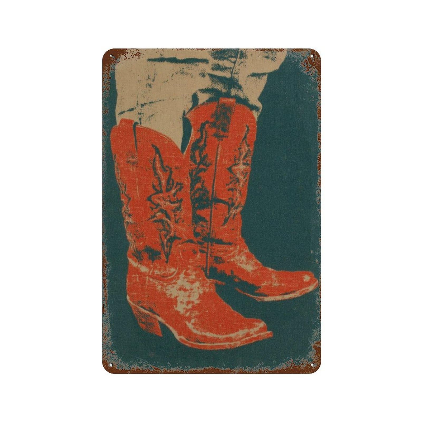 xiaoxiaoshen Cowboy Boot Western Rustic Orange Wall Decor Art Metal Tin Poster Modern Home Decor Art Home Bar Shop Decorations Vintage Sign 30x20cm