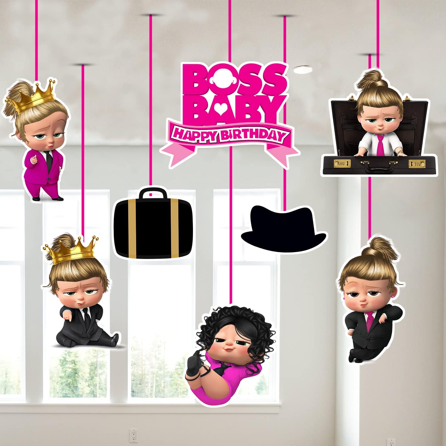 Boss Baby Girl Birthday Ceiling Hanging Streamers Kids Theme for Baby Shower Birthday Decorations Supplies (Pack of 8)