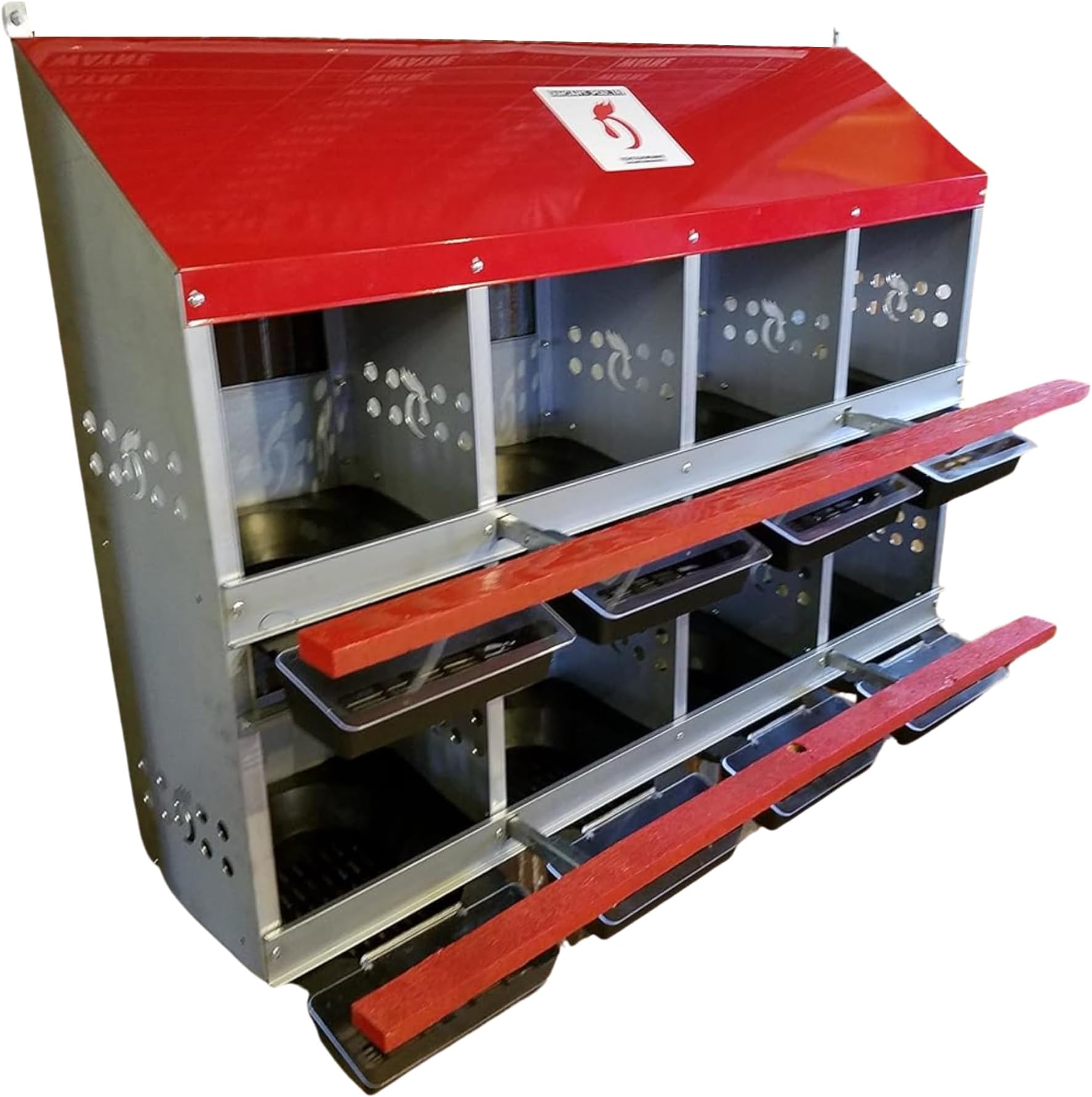 Duncan's Nesting Boxes - 8 Hole Metal Poultry Nest Box for Chickens, Hens, Ducks - Large Egg Laying Boxes - Rust Proofed Construction with Large Vented Holes and Rollout Egg Collection