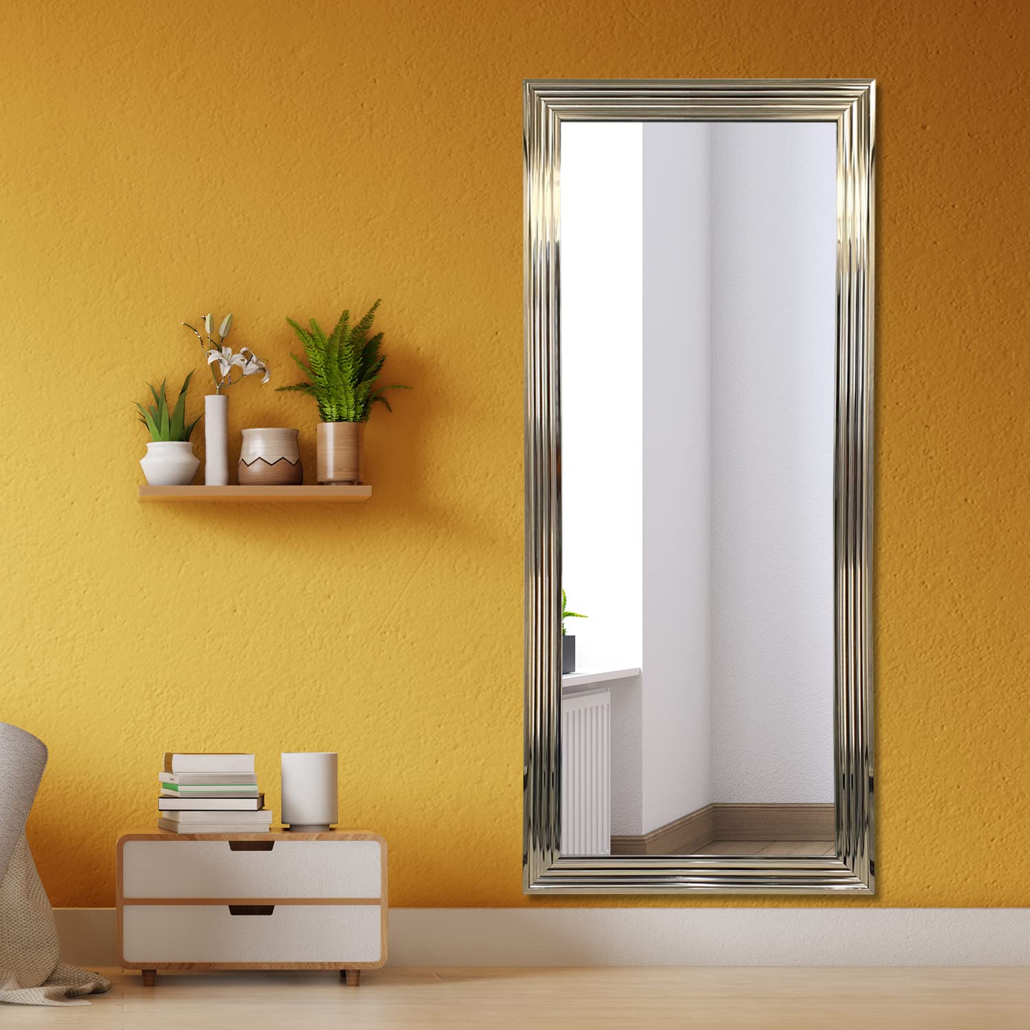 DECORHILLS FRAMES & DECOR 74x174CM Outer Size Strong Full Length Dressing Mirror Large Rectangle for Bedroom Living Room Mirrors Wall-Mounted Mirror PVC Thick (Silver)