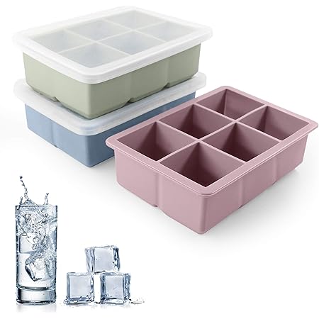 Excnorm Ice Cube Trays 3 Pack - Large Size Silicone Ice Cube Molds with Removable Lids Reusable and BPA Free for Whiskey, Cocktail, Stackable Flexible Safe Ice