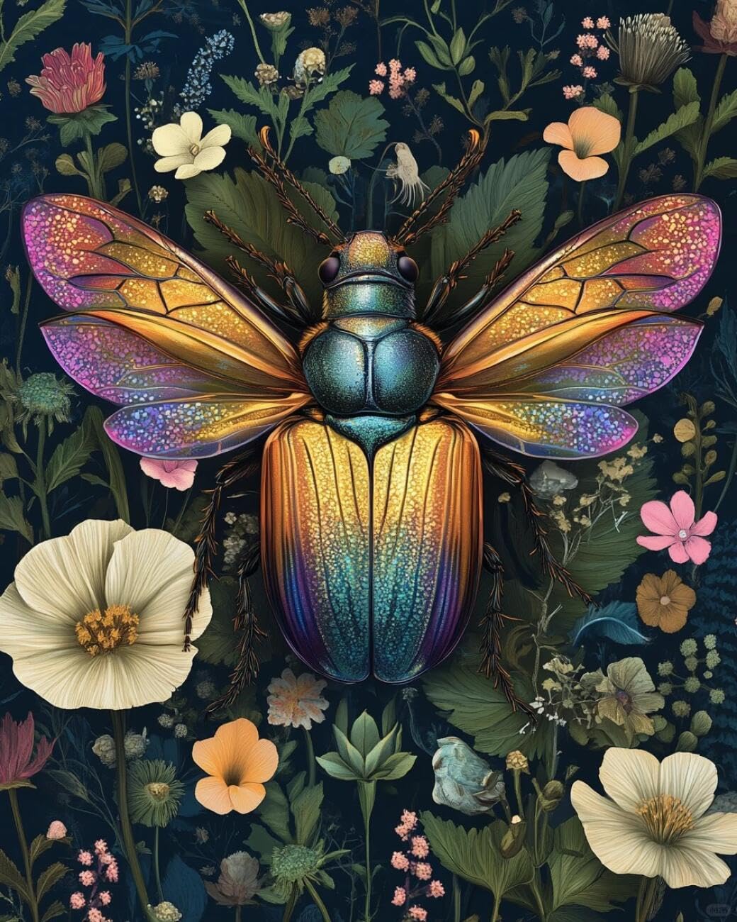Henypt Stamped Cross Stitch Kits Insects and Flowers DIY Needlepoint Set for Adults Beginners with Accessories Living Room/Bedroom Wall Hangings 14CT 60x80cm