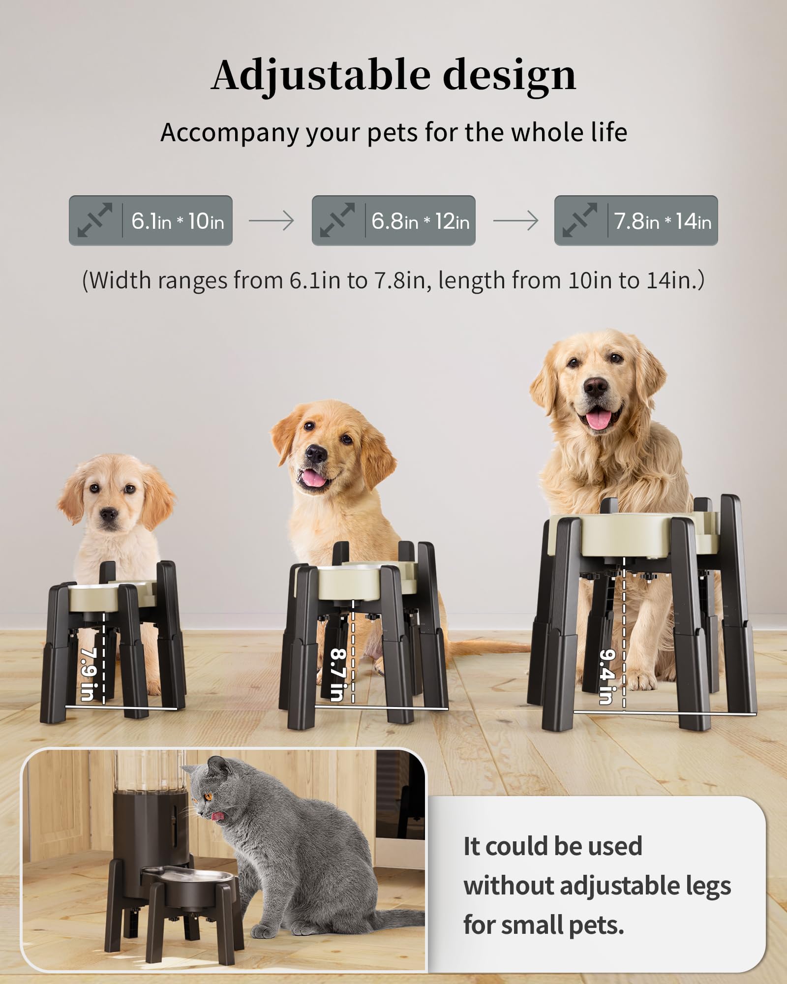 JUNSPOW Comedero Elevado para Perros con 4 Alturas Ajustables [sólo Soporte], Estable y Antideslizante estación de alimentación para comedero y Bebedero para Perros Grandes