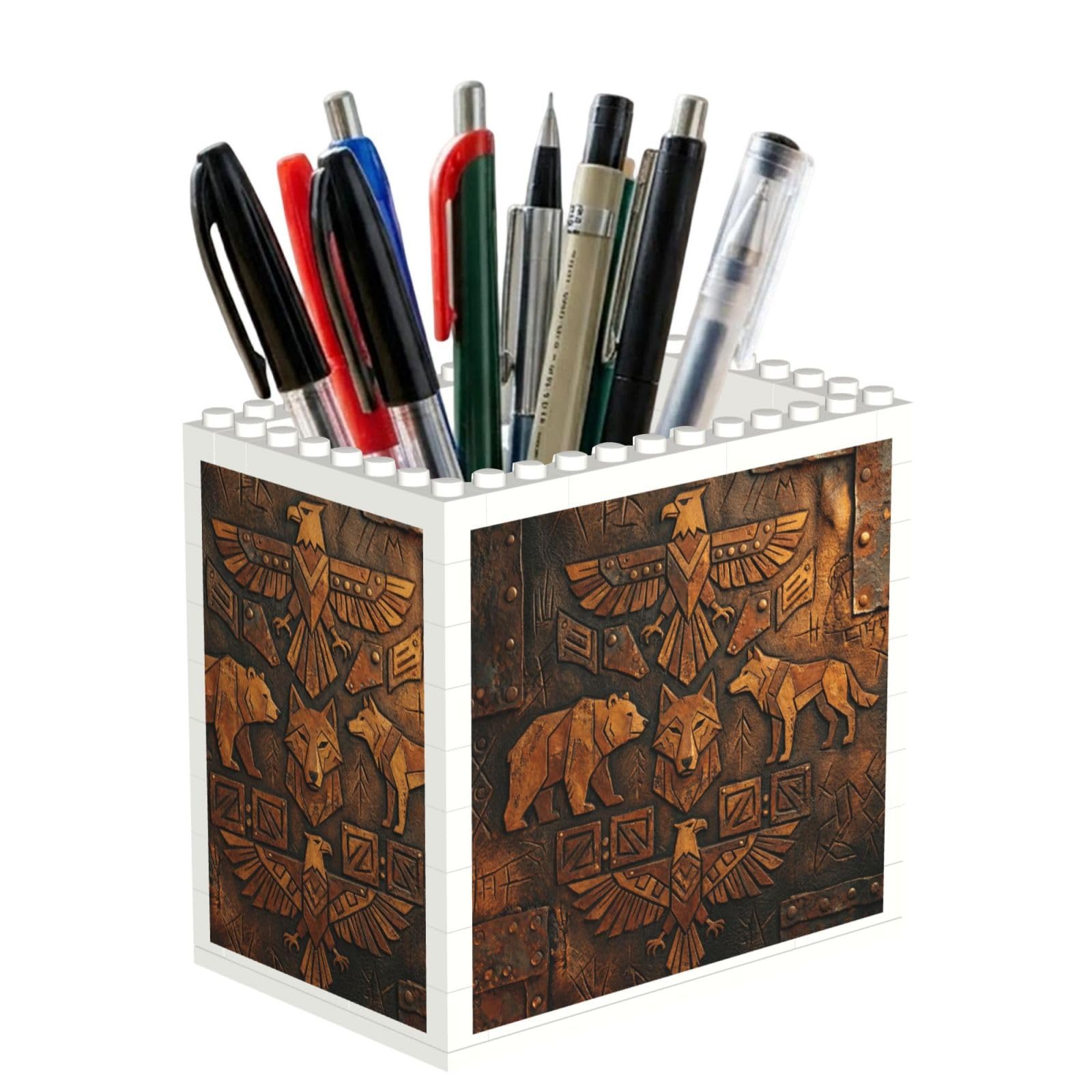 SXZVVBN Abstract Bear Wolf and Eagle Tribal Totem Building Block Desk Tidy ABS Organiser