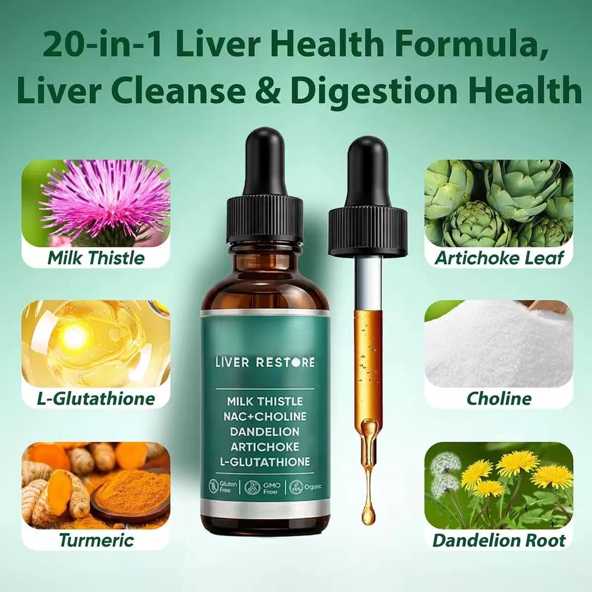 Liver Restore Liquid – zur Leberreinigung und Verdauung, lindert Blähungen, stellt geistige Klarheit und Konzentration wieder her, steigert die Energie und die Gesundheit des Immunsystems