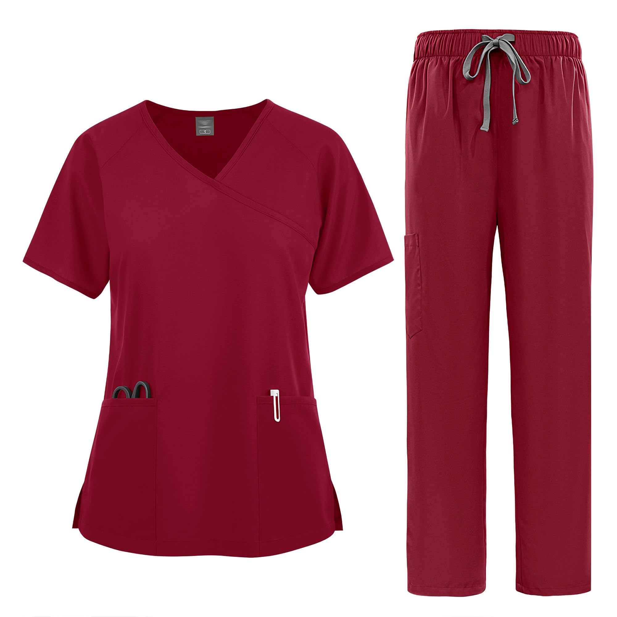 Set da donna a maniche corte con scollo a V, cravatta in vita, gamba dritta, regolabile, uniforme medica per lavoro infermieristico, DK89