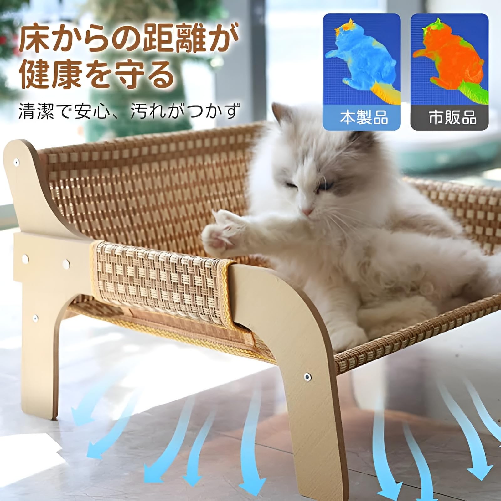 Amazon.co.jp: [Yizibuur]2025夏新 爪とぎ付きキャットチェア 木製 夏