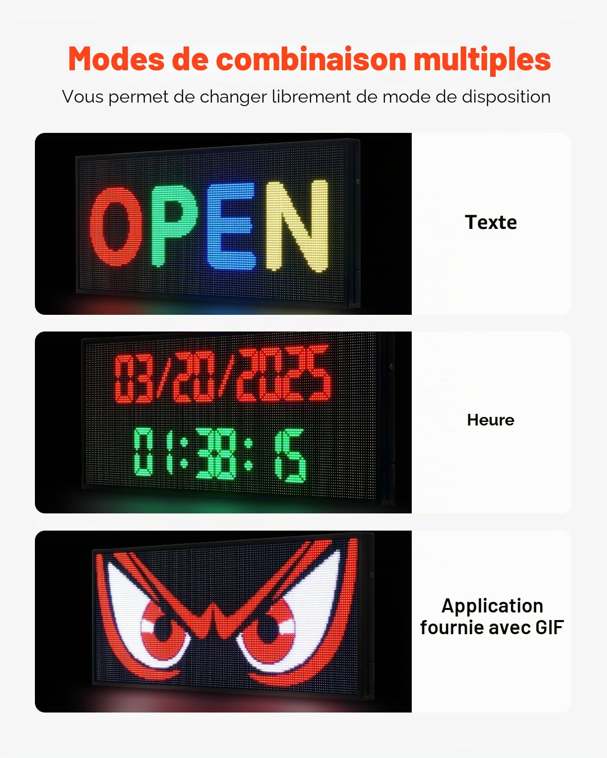 VEVOR Enseigne Lumineuse LED Programmable 99x41,2 cm, Panneau d’Affichage Numérique Couleur Pleine P6, GIF à Motifs de Texte Personnalisés, Commande Bluetooth, Information Publicitaire Publicité