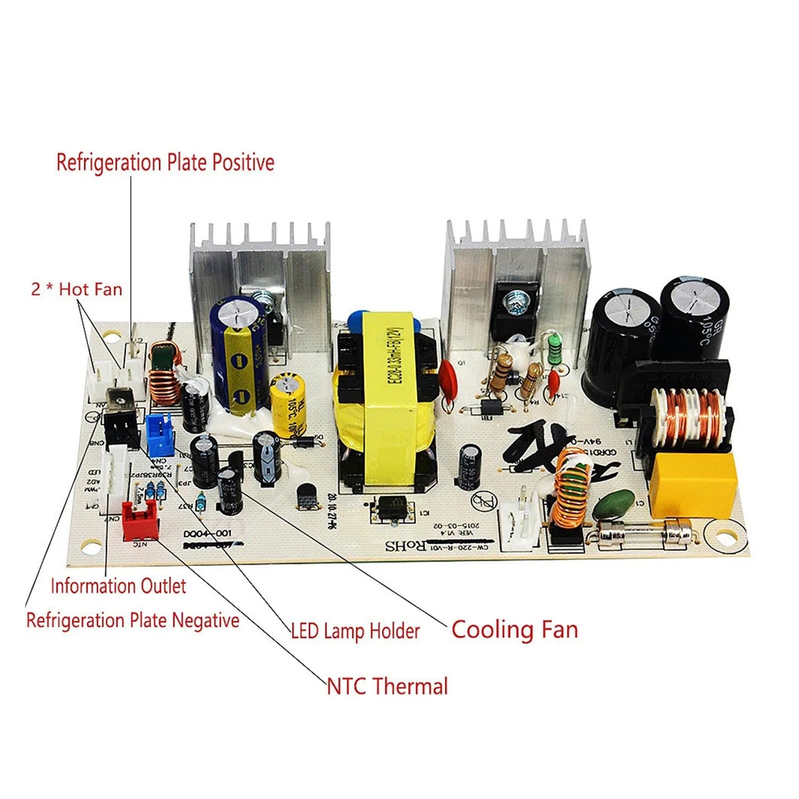 DQ04-001-D, Compatible con KERONG, placa de circuito for gabinete de vino tinto DQ04-006D, fuente de alimentación for refrigerador de doble Chip, Tablero Principal AC220V 70W(DQ04-001-D)