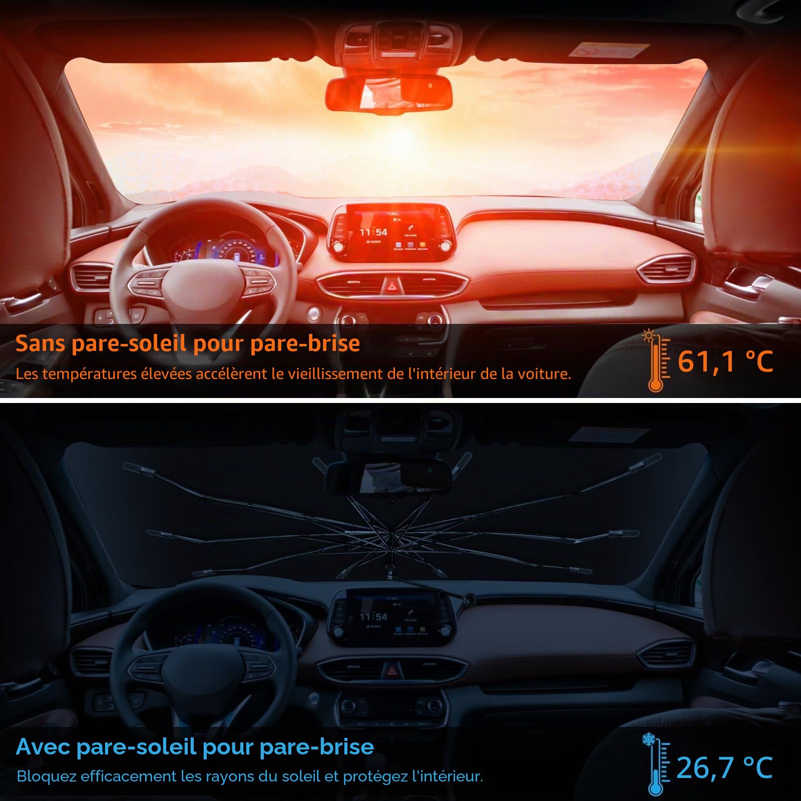 Parapluie Pare Soleil Voiture 145×85cm Parasol de Pare-Brise pour Voiture,Pare Soleil Soiture Avant Pliable Blocage des UV et de la Chaleur pour la Plupart des Voitures