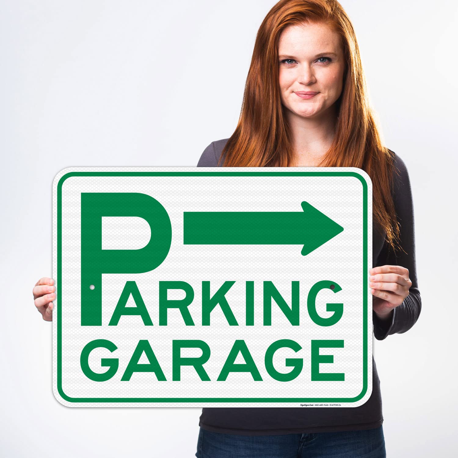 Visitor Parking With Right Arrow Sign - 18x24 Inch Reflective Aluminum, Made In USA