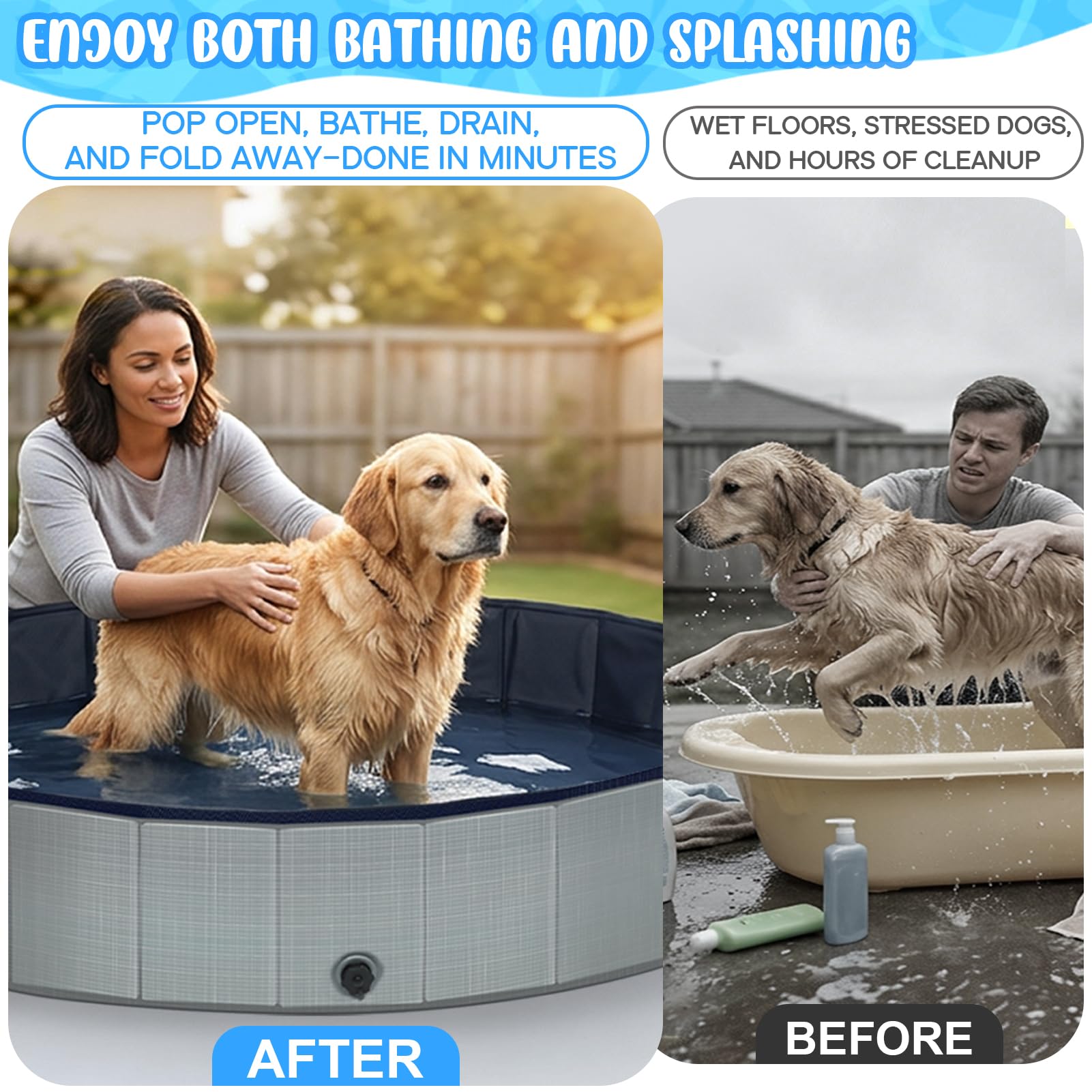 Bamda Foldable Dog Pool - 47" Kiddie Pool with Hard Plastic - Non-Slip Thickened Bottom Portable Pet Swimming Pool for Small Medium Large Dogs, Puppies & Kids(Gray) - image 5