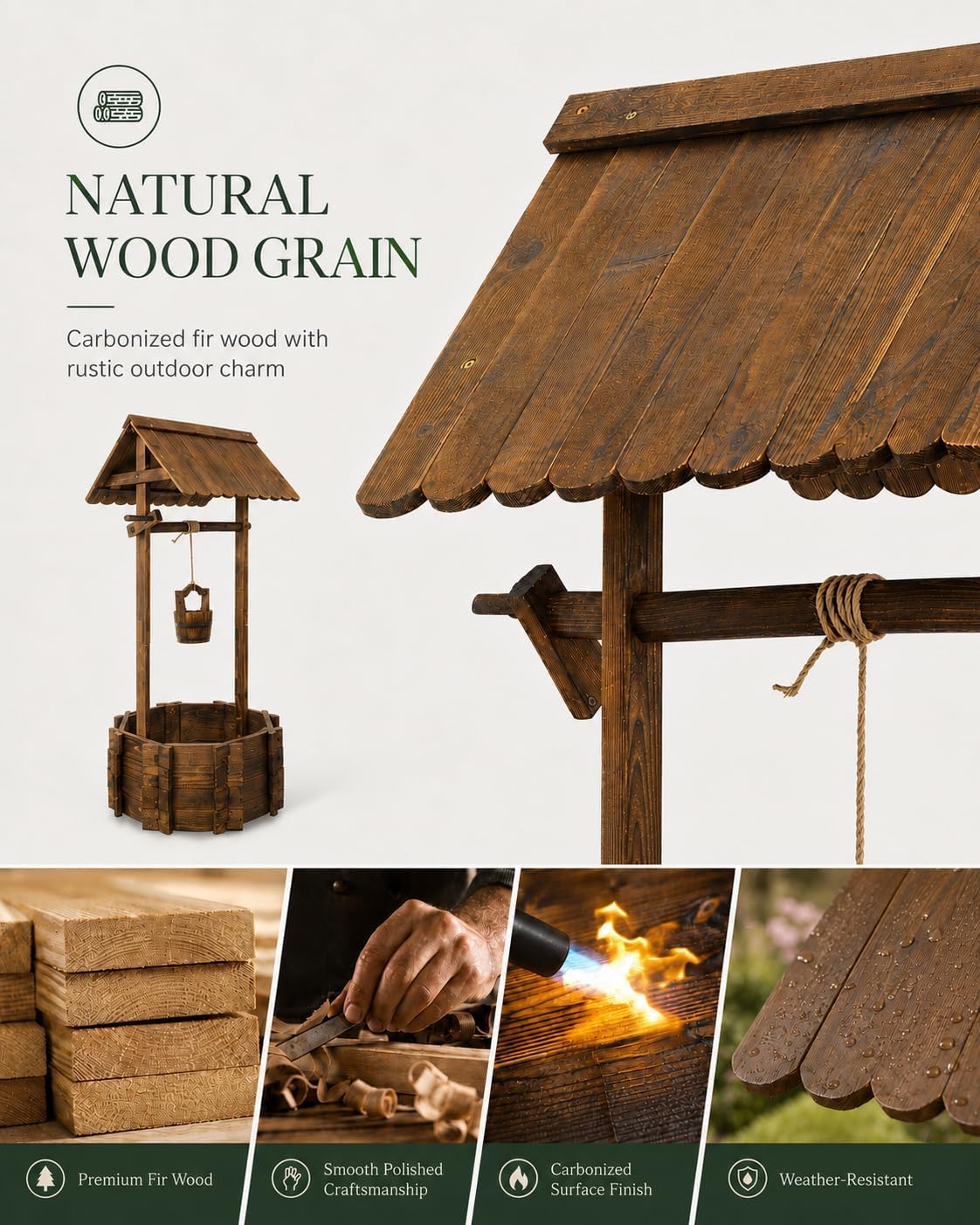 Wooden Wishing Well Planters for Outside, Upgrade Rustic Wishing Well with 4 Reinforced Rod & Hanging Bucket for Outdoor Garden Yard Patio Backyard Decor