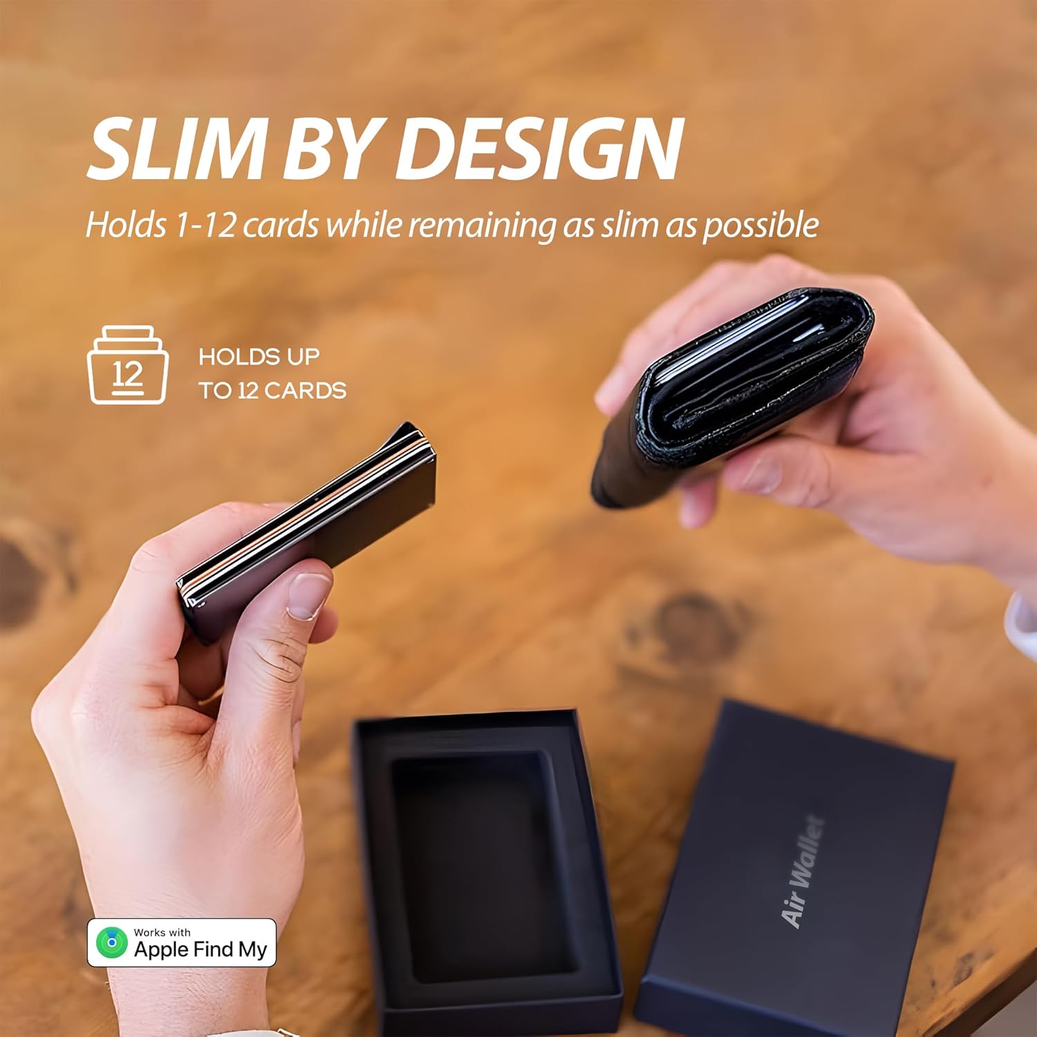 Air Wallet for Men: Built-in Airtag Chip & Find My Compatible Slim Wallet, RFID Blocking Minimalist Card Holder with Detachable Money Clip, Anti-Theft Tracking Wallet,Black