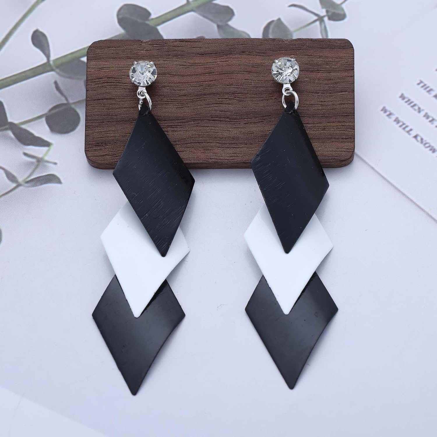 Boho Long Square Dangle Earrings White Square Earrings Metal Square Drop Earrings Exaggerated Geometric Earrings Crystal Stud Earrings Jewelry for Women - Image 6