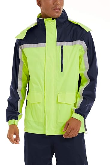 MAGCOMSEN Mens Rain Jacket Lightweight Mesh Lined Waterproof Raincoats with Hood Running Work Fishing Rain Coats