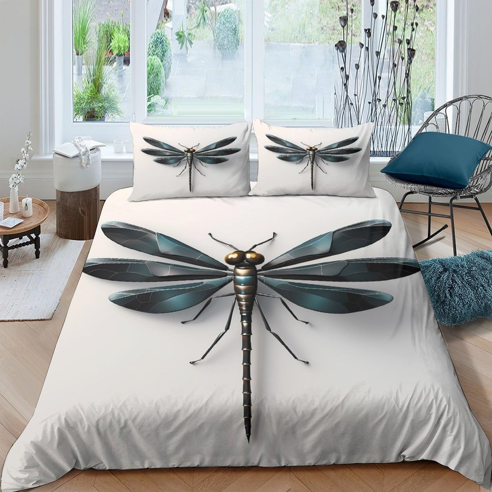 Ctjqhvkz Style-9 3D Printed Dragonfly Fitted Sheet Microfiber Soft Breathable Artistic Insect Bed Cover For Bedroom Dorm Mattress Protection Decor Single（135X200cm）